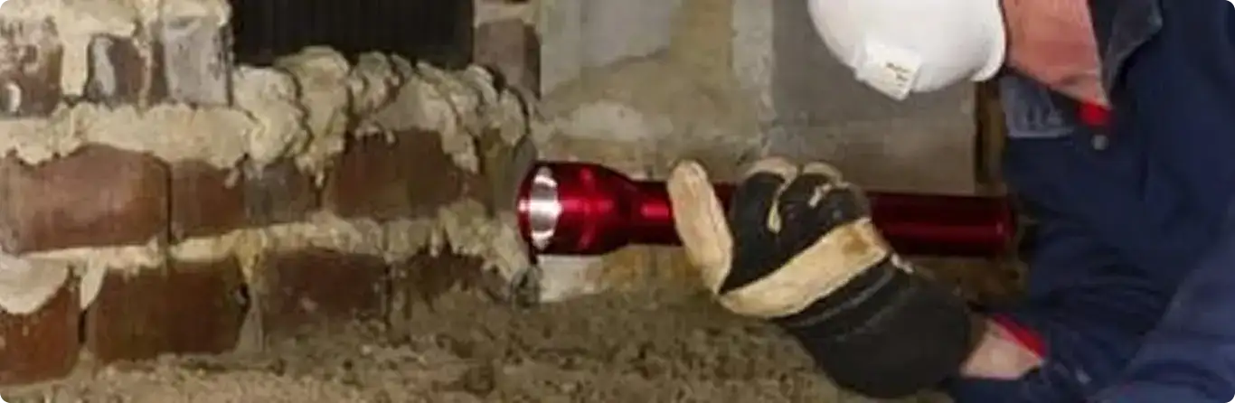 Pest control technician inspecting a crawl space for ant activity in Smyrna, GA