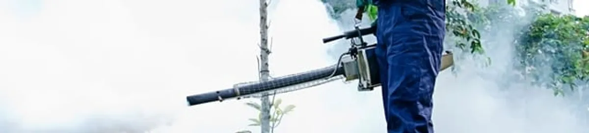 Pest control technician fogging an outdoor area for insect control in Atlanta, GA